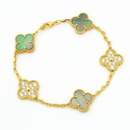 [Glitter Jewelry]CLOVER 5 MOTIF GRAY MOP DIAMOND BRACELET