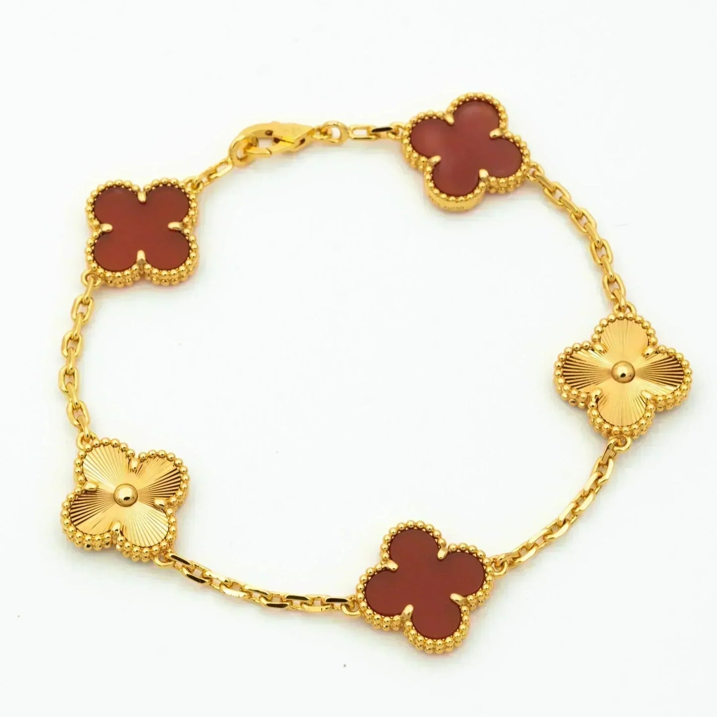 [Glitter Jewelry]CLOVER  5 MOTIFS CARNELIAN GOLD BRACELET