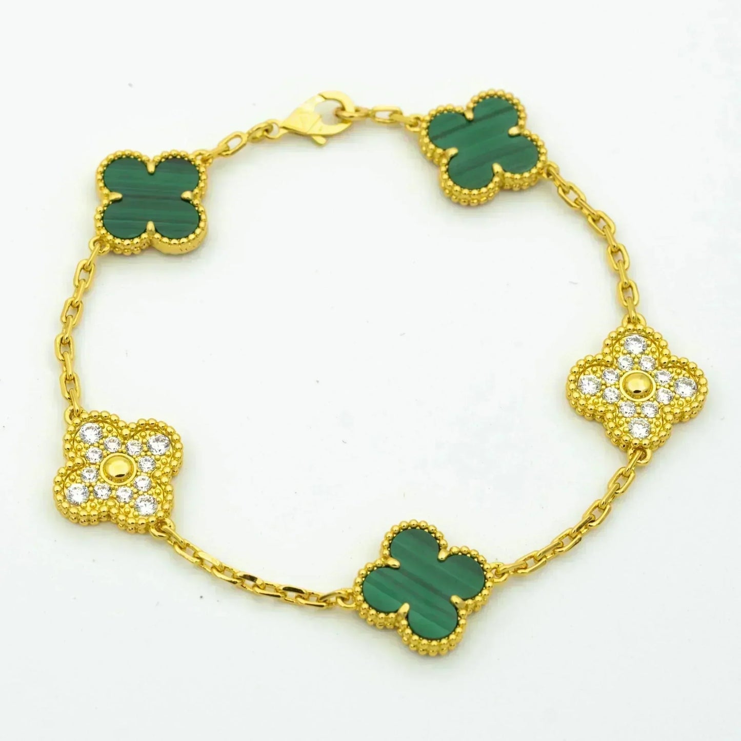 [Glitter Jewelry]CLOVER  5 MOTIF MALACHITE DIAMOND BRACELET