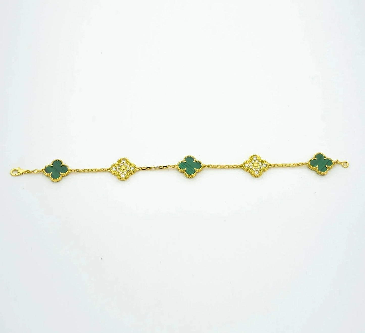 [Glitter Jewelry]CLOVER  5 MOTIF MALACHITE DIAMOND BRACELET