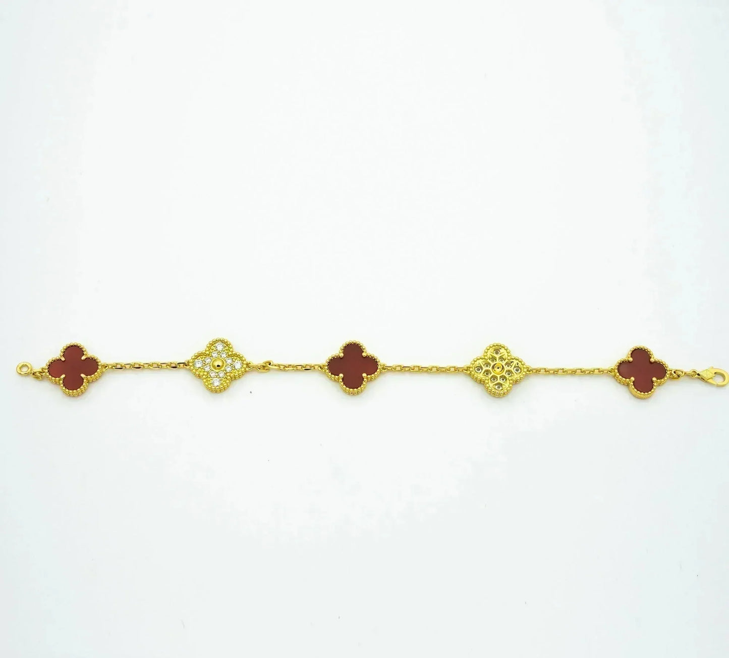 [Glitter Jewelry]CLOVER 5 MOTIFS CARNELIAN DIAMOND BRACELET