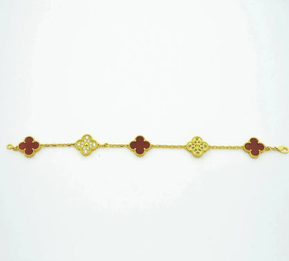 [Glitter Jewelry]CLOVER 5 MOTIFS CARNELIAN DIAMOND BRACELET