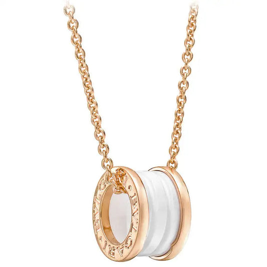 [Glitter Jewelry]ZERO 1 WHITE CERAMIC PINK GOLD DIAMOND NECKLACE