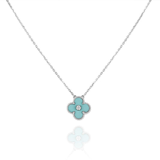 [Glitter Jewelry]CLOVER 1 DIAMOND LIGHT BLUE SILVER NECKLACE