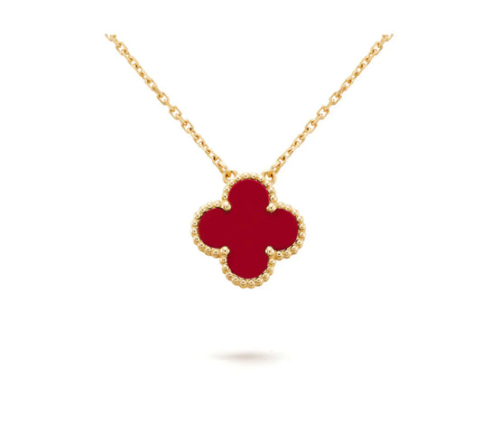 [Glitter Jewelry]CLOVER 15MM CARNELIAN SINGLE FLOWER NECKLACE