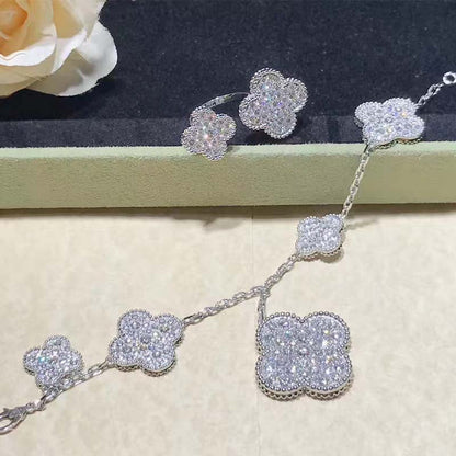 [Glitter Jewelry]CLOVER 6 MOTIFS SILVER DIAMOND BRACELET