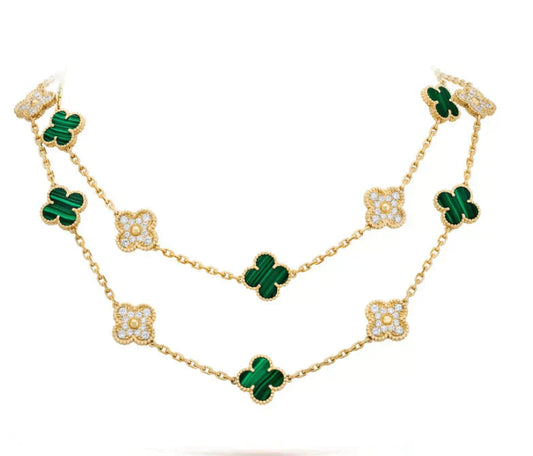 [Glitter Jewelry]CLOVER 20 MOTIFS MALACHITE DIAMOND NECKLACE