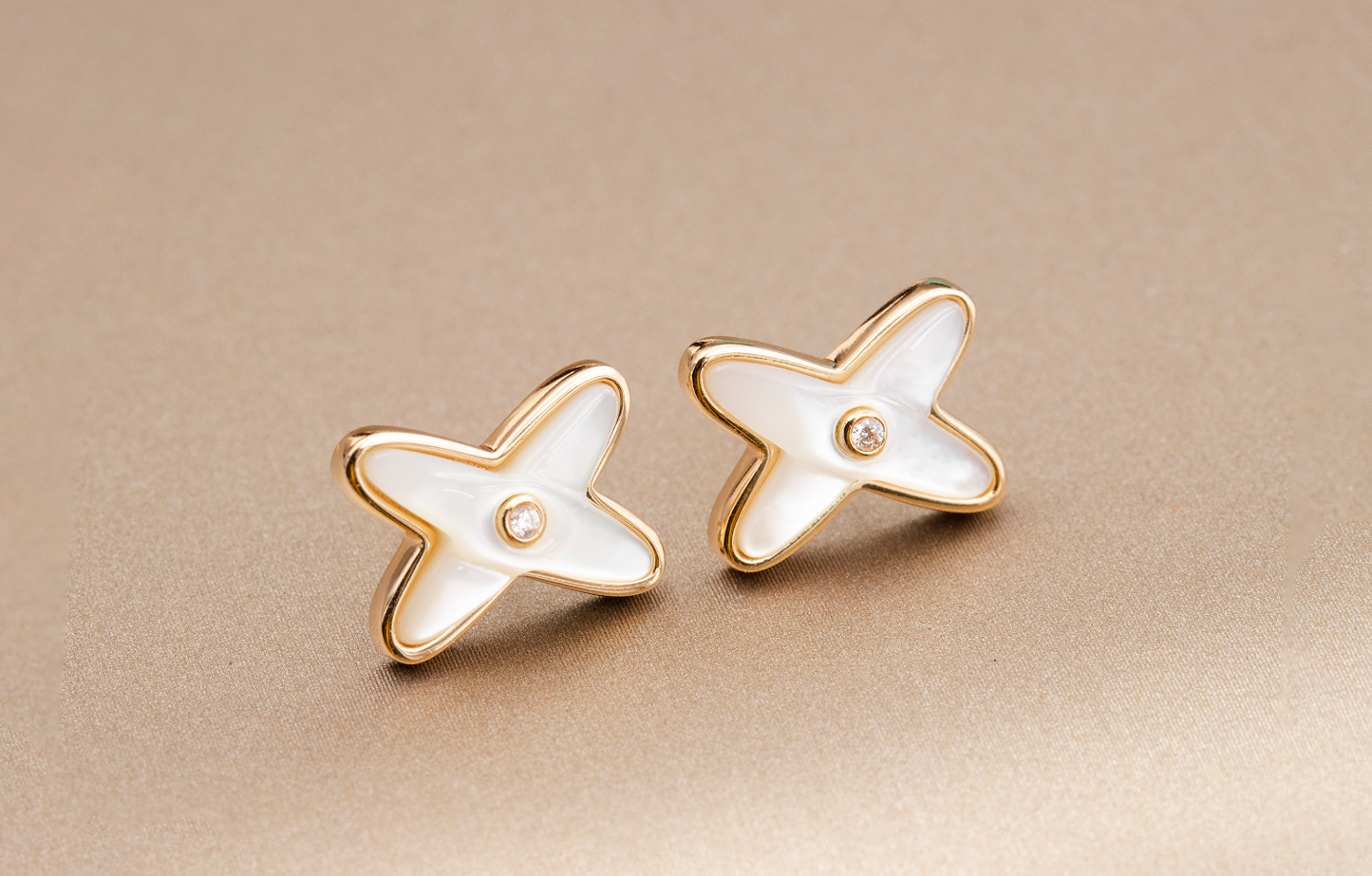 [Glitter Jewelry]JEUX DE WHITE MOP ROSE GOLD DIAMOND EARRINGS