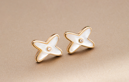 [Glitter Jewelry]JEUX DE WHITE MOP PINK GOLD DIAMOND EARRINGS