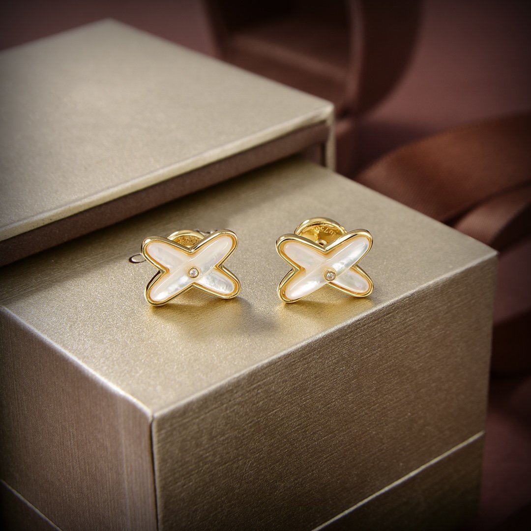 [Glitter Jewelry]JEUX DE WHITE MOP GOLD DIAMOND EARRINGS