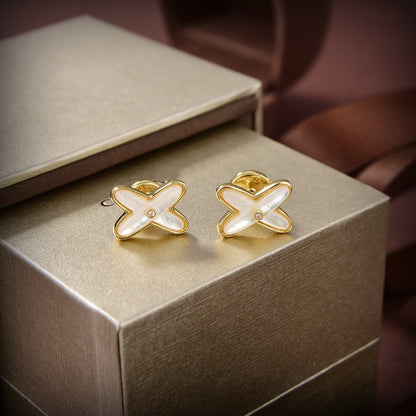 [Glitter Jewelry]JEUX DE WHITE MOP GOLD DIAMOND EARRINGS
