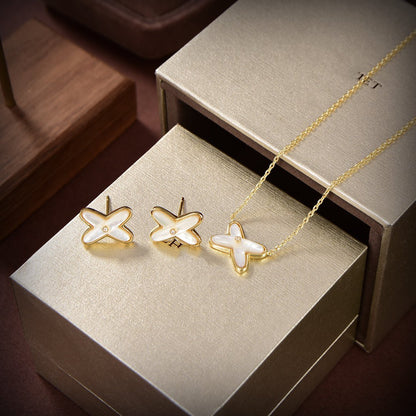 [Glitter Jewelry]JEUX DE WHITE MOP GOLD DIAMOND EARRINGS