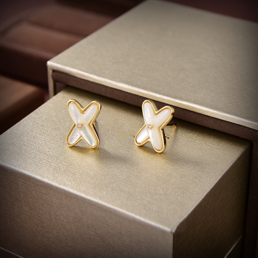 [Glitter Jewelry]JEUX DE WHITE MOP GOLD DIAMOND EARRINGS
