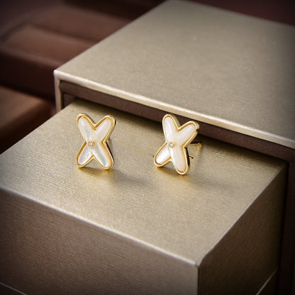 [Glitter Jewelry]JEUX DE WHITE MOP GOLD DIAMOND EARRINGS