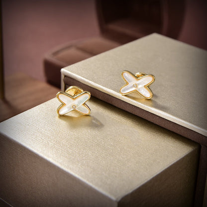 [Glitter Jewelry]JEUX DE WHITE MOP GOLD DIAMOND EARRINGS