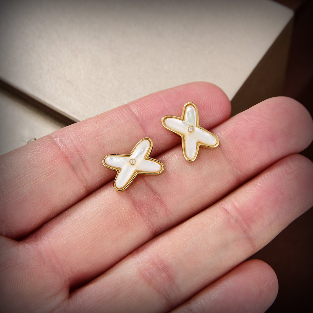 [Glitter Jewelry]JEUX DE WHITE MOP GOLD DIAMOND EARRINGS