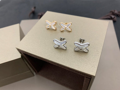 [Glitter Jewelry]JEUX DE WHITE MOP SILVER DIAMOND EARRINGS