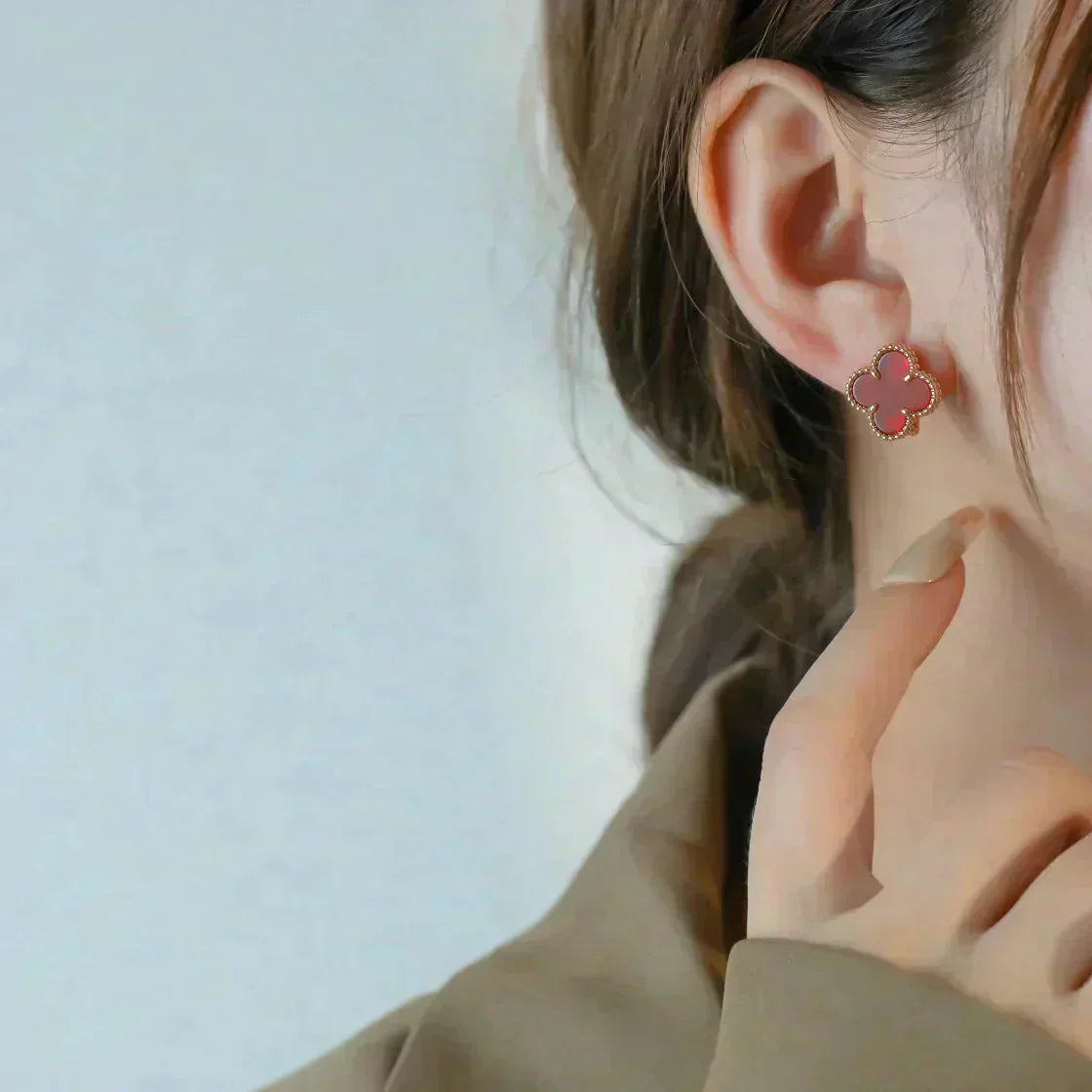 [Glitter Jewelry]CLOVER MEDIUM 1 MOTIFS CARNELIAN  EARRINGS