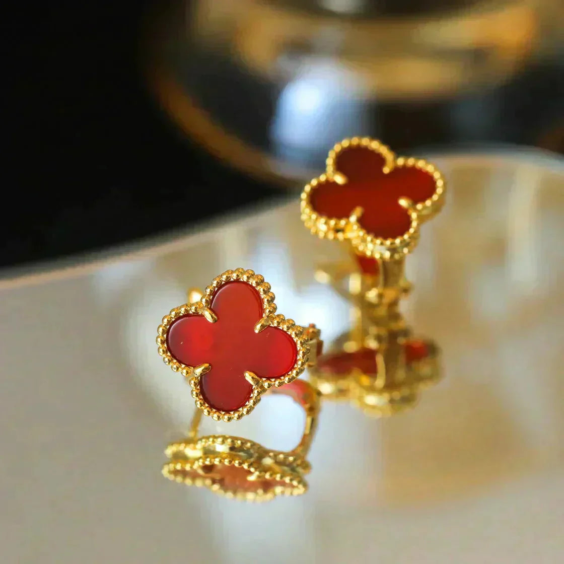 [Glitter Jewelry]CLOVER MEDIUM 1 MOTIFS CARNELIAN  EARRINGS