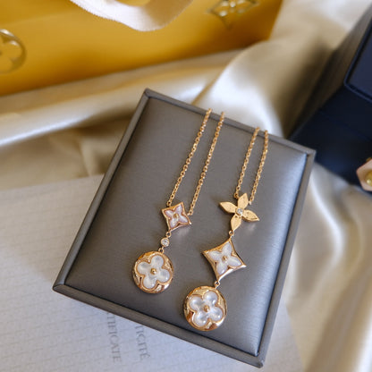 [Glitter Jewelry]COLOR BLOSSOM LARIAT NECKLACE PINK GOLD WHITE MOTHER PEARL AND DIAMOND