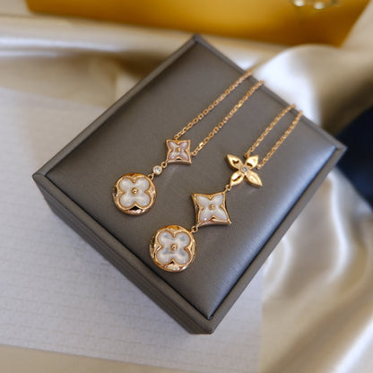 [Glitter Jewelry]COLOR BLOSSOM LARIAT NECKLACE PINK GOLD WHITE MOTHER PEARL AND DIAMOND