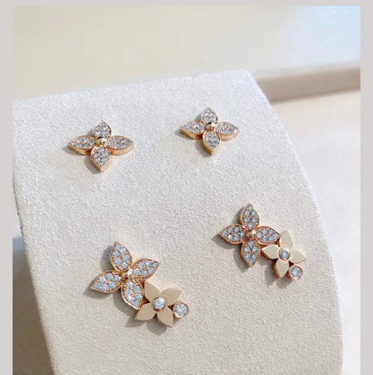 [Glitter Jewelry]STAR BLOSSOM STUD EARRINGS PINK GOLD DIAMONDS
