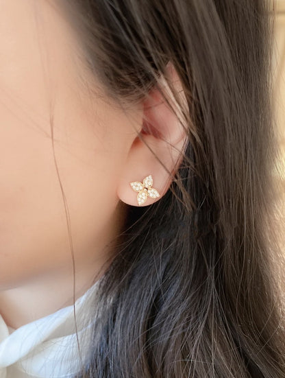[Glitter Jewelry]STAR BLOSSOM STUD EARRINGS PINK GOLD DIAMONDS