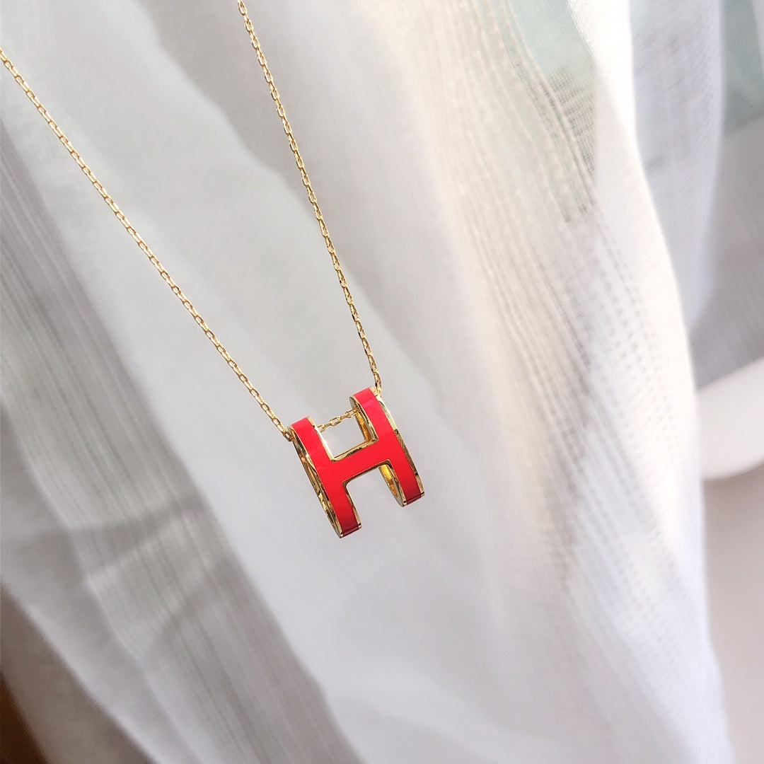 [Glitter Jewelry]HM CLIC RED ENAMEL GOLD NECKLACE