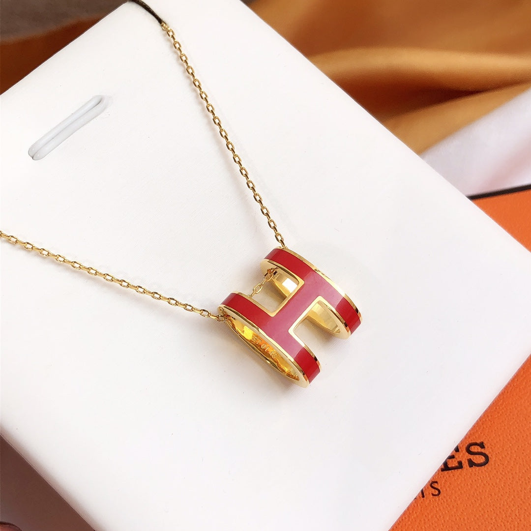 [Glitter Jewelry]HM CLIC RED ENAMEL GOLD NECKLACE