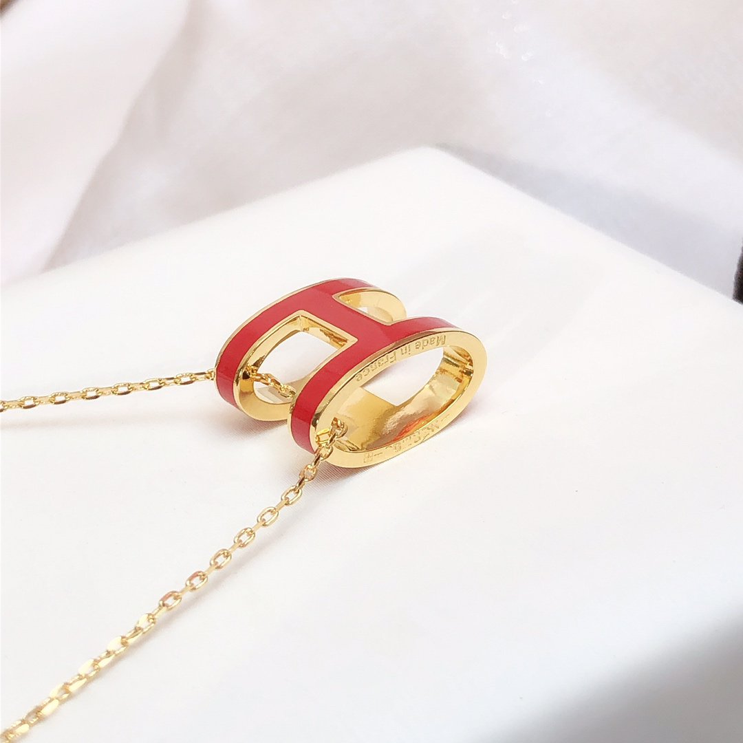 [Glitter Jewelry]HM CLIC RED ENAMEL GOLD NECKLACE