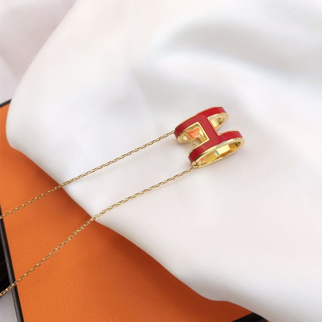 [Glitter Jewelry]HM CLIC RED ENAMEL GOLD NECKLACE
