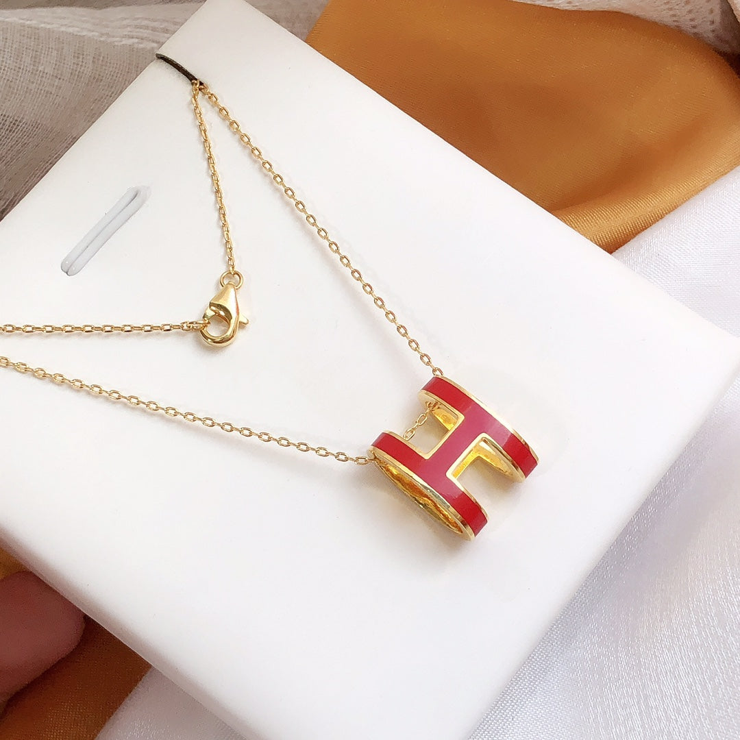 [Glitter Jewelry]HM CLIC RED ENAMEL GOLD NECKLACE