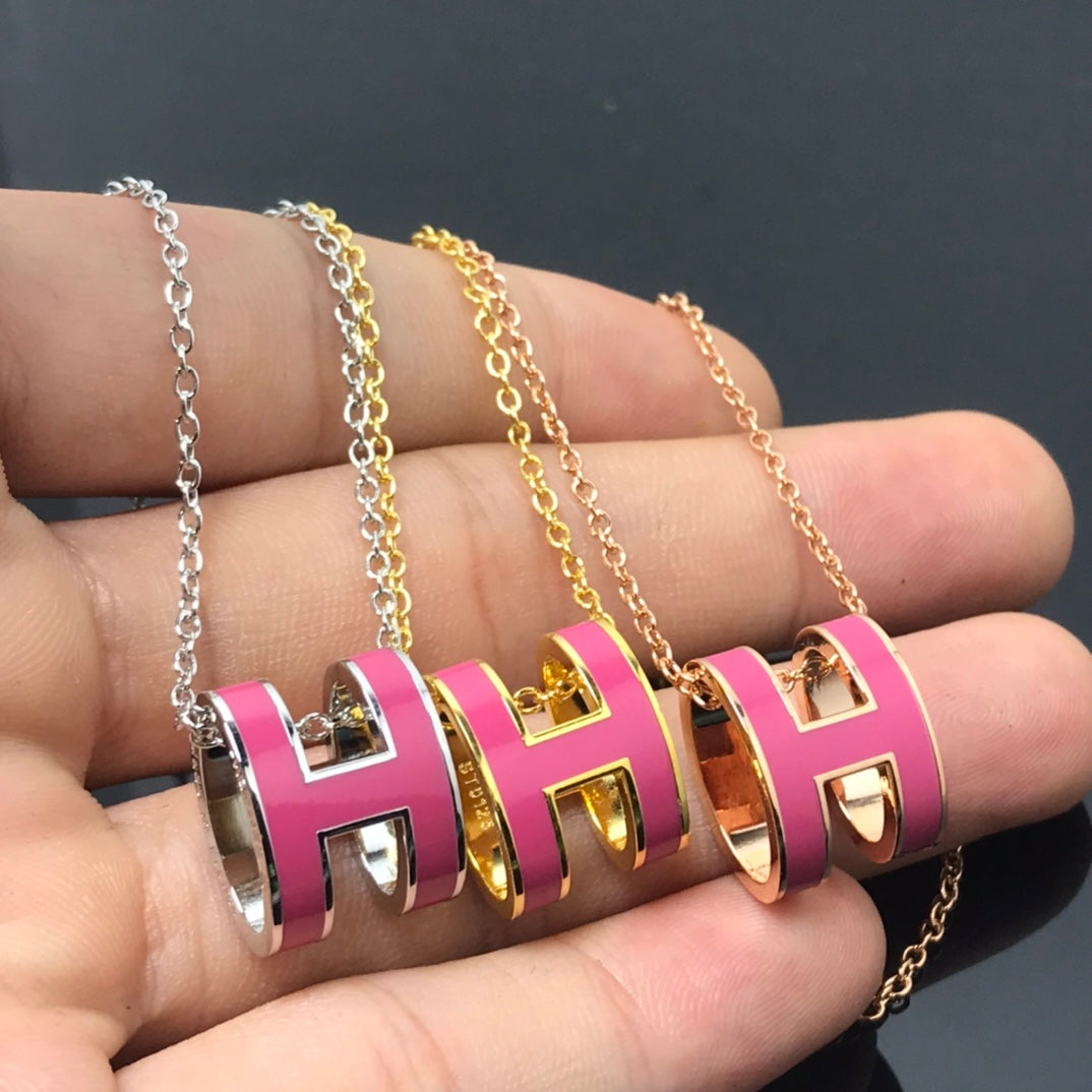 [Glitter Jewelry]H NECKLACE PINK