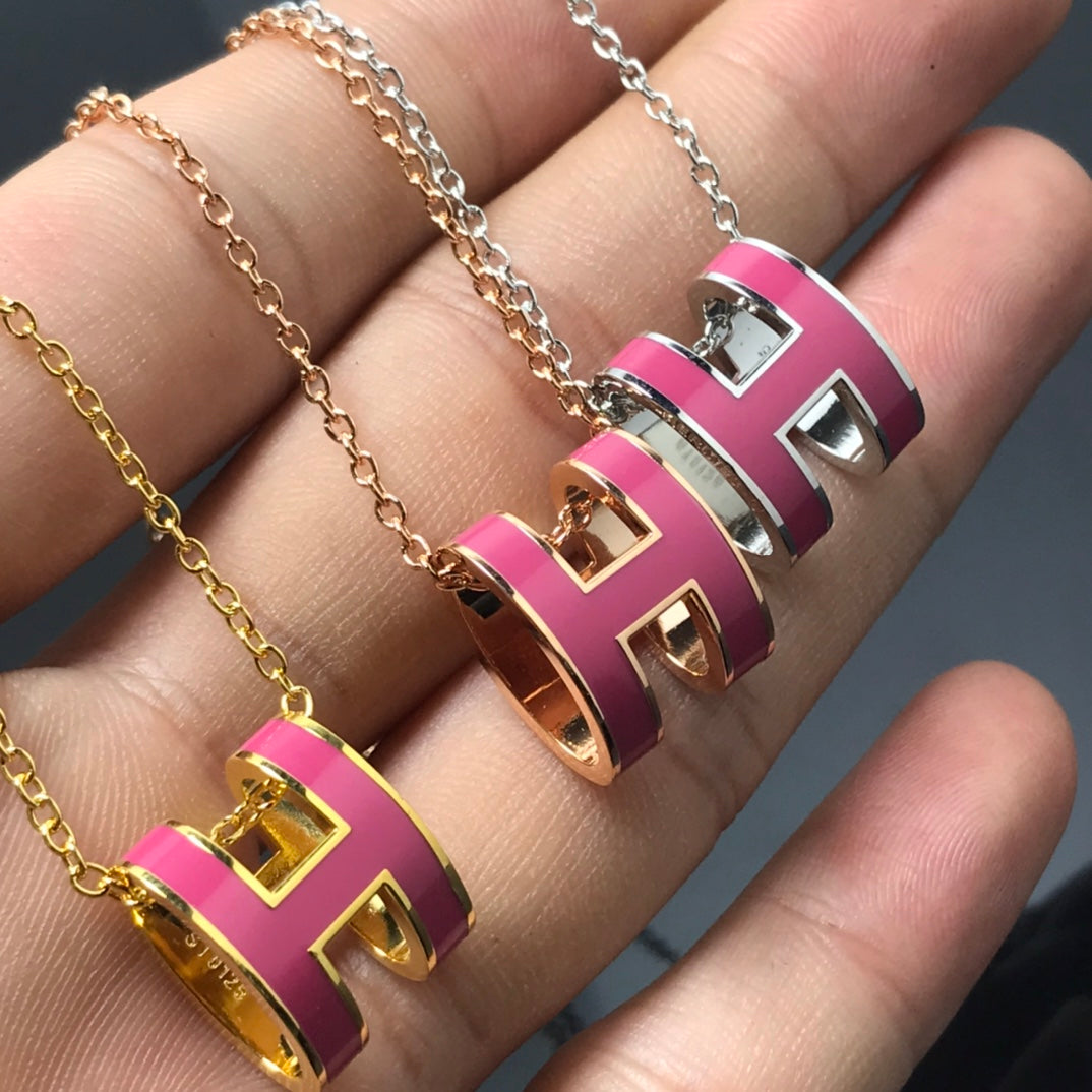 [Glitter Jewelry]H NECKLACE PINK