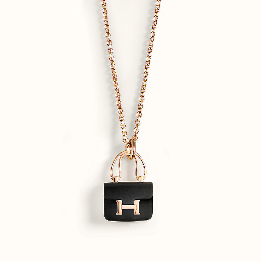 [Glitter Jewelry]CONSTANCE BLACK PEDANT PINK GOLD NECKLACE