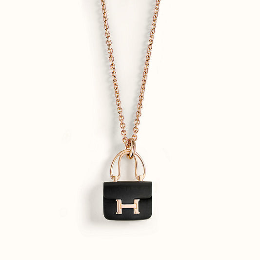 [Glitter Jewelry]CONSTANCE BLACK PEDANT PINK GOLD NECKLACE