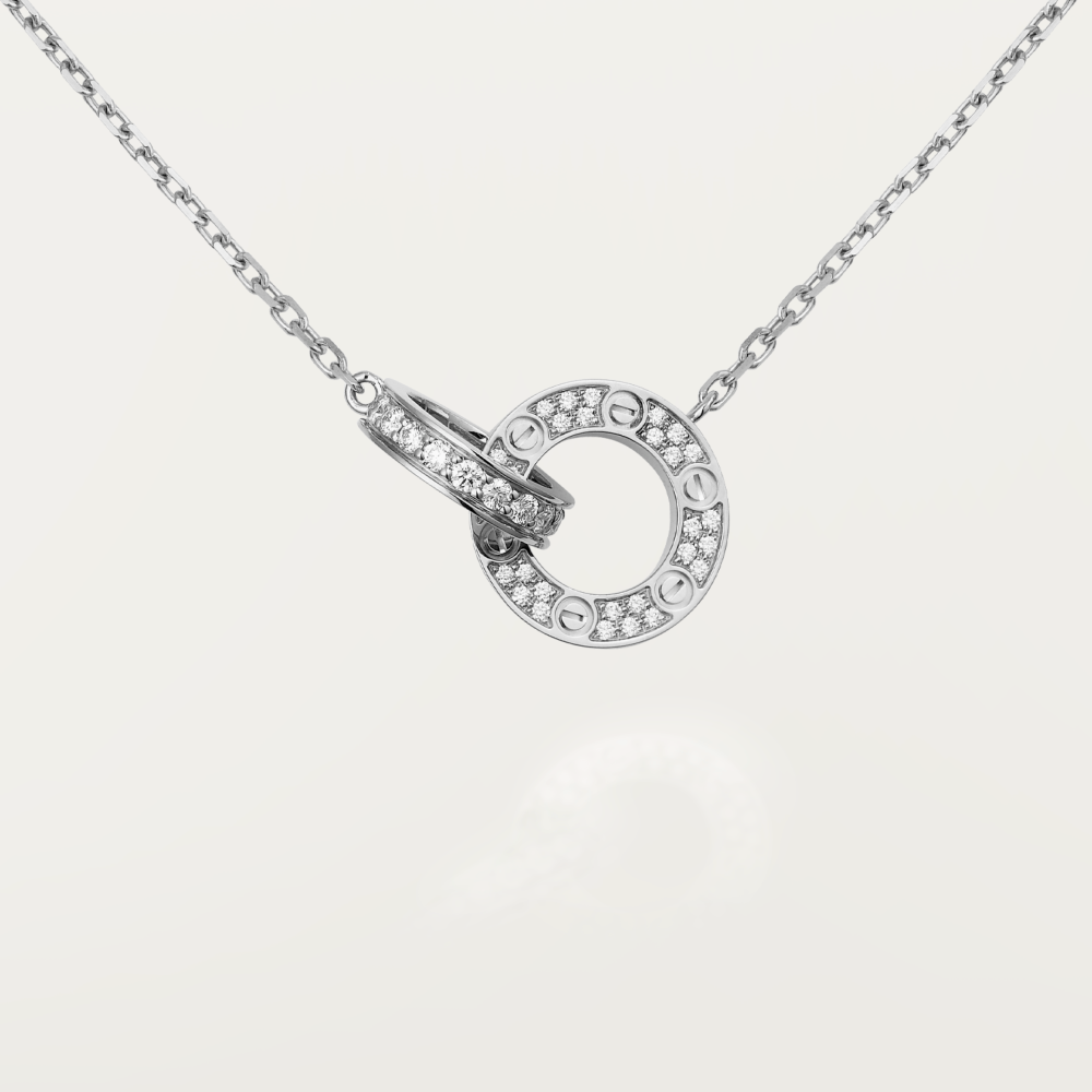 [Glitter Jewelry]LOVE 7.6MM NECKLACE ROSE GOLD AND SILVER  FULL DIAMOND
