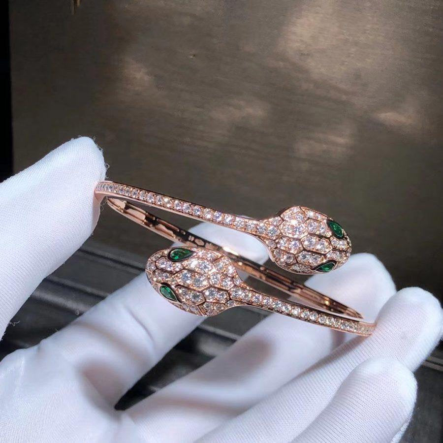 [Glitter Jewelry]SERPENTI BRACELET PINK GOLD MALACHITE DIAMOND DOUBLE SNAKE