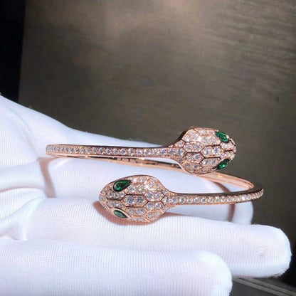 [Glitter Jewelry]SERPENTI BRACELET PINK GOLD MALACHITE DIAMOND DOUBLE SNAKE