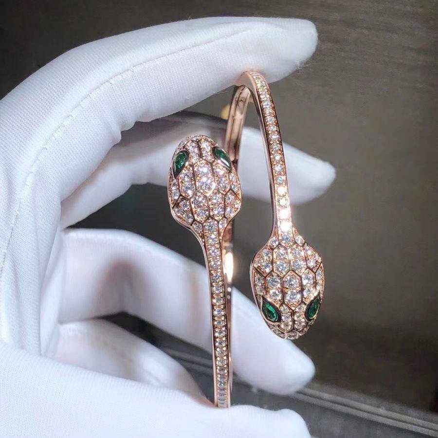 [Glitter Jewelry]SERPENTI BRACELET PINK GOLD MALACHITE DIAMOND DOUBLE SNAKE