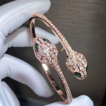 [Glitter Jewelry]SERPENTI BRACELET PINK GOLD MALACHITE DIAMOND DOUBLE SNAKE
