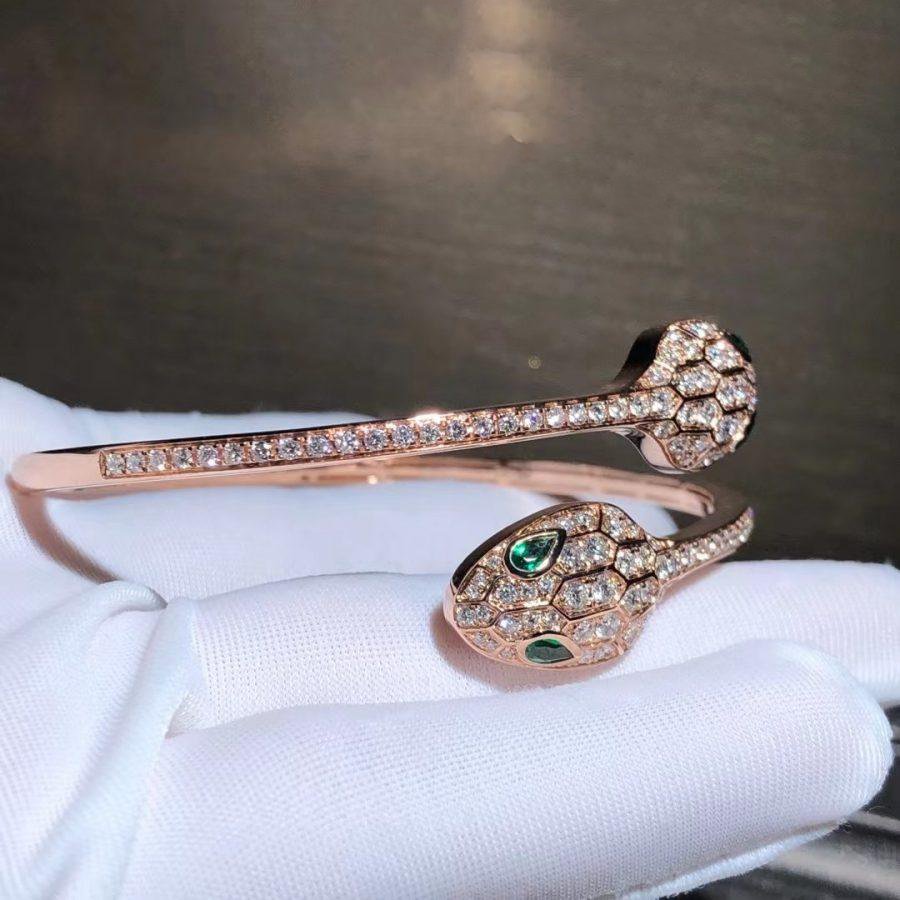 [Glitter Jewelry]SERPENTI BRACELET PINK GOLD MALACHITE DIAMOND DOUBLE SNAKE