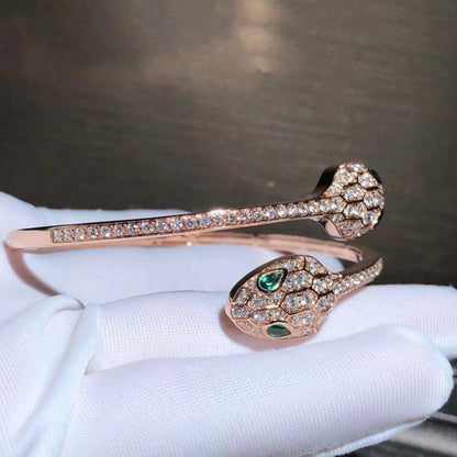 [Glitter Jewelry]SERPENTI BRACELET PINK GOLD MALACHITE DIAMOND DOUBLE SNAKE