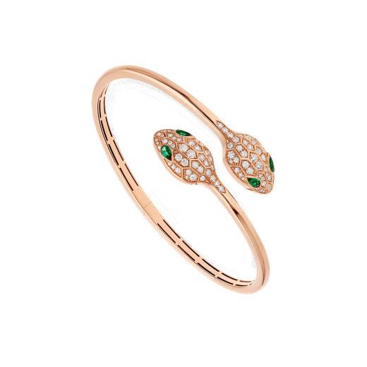 [Glitter Jewelry]SERPENTI BRACELET PINK GOLD MALACHITE DIAMOND DOUBLE SNAKE