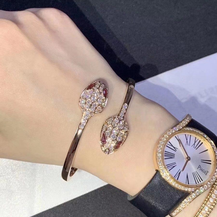 [Glitter Jewelry]SERPENTI BRACELET PINK GOLD DIAMOND DOUBLE SNAKE