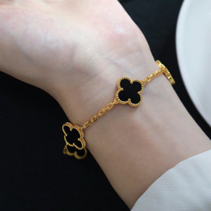 [Glitter Jewelry]CLOVER  5 MOTIFS BLACK ONYX BRACELET