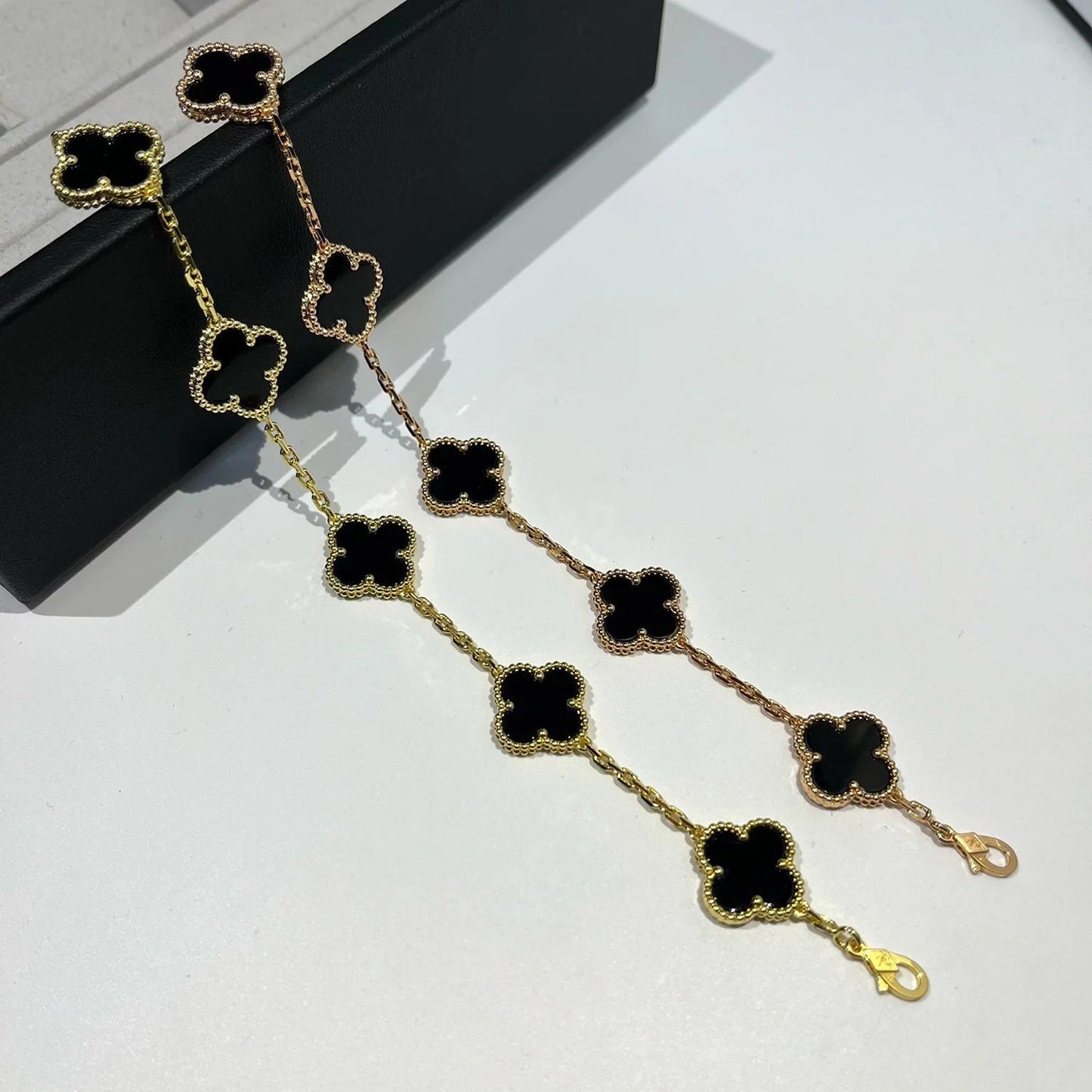 [Glitter Jewelry]CLOVER  5 MOTIFS BLACK ONYX BRACELET