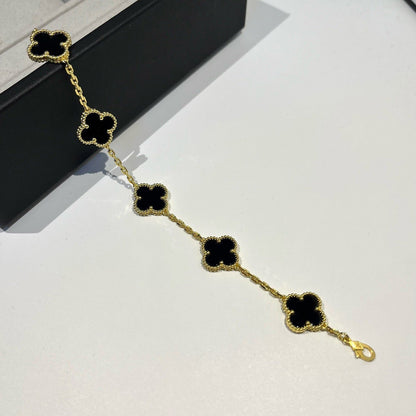[Glitter Jewelry]CLOVER  5 MOTIFS BLACK ONYX BRACELET