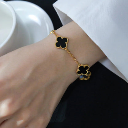 [Glitter Jewelry]CLOVER  5 MOTIFS BLACK ONYX BRACELET