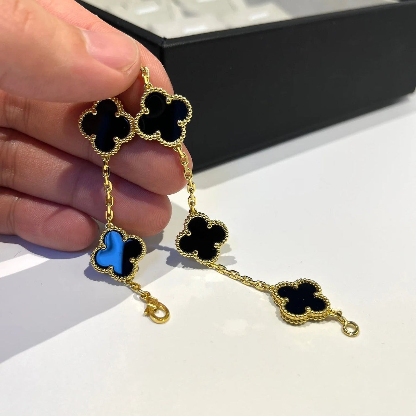 [Glitter Jewelry]CLOVER  5 MOTIFS BLACK ONYX BRACELET